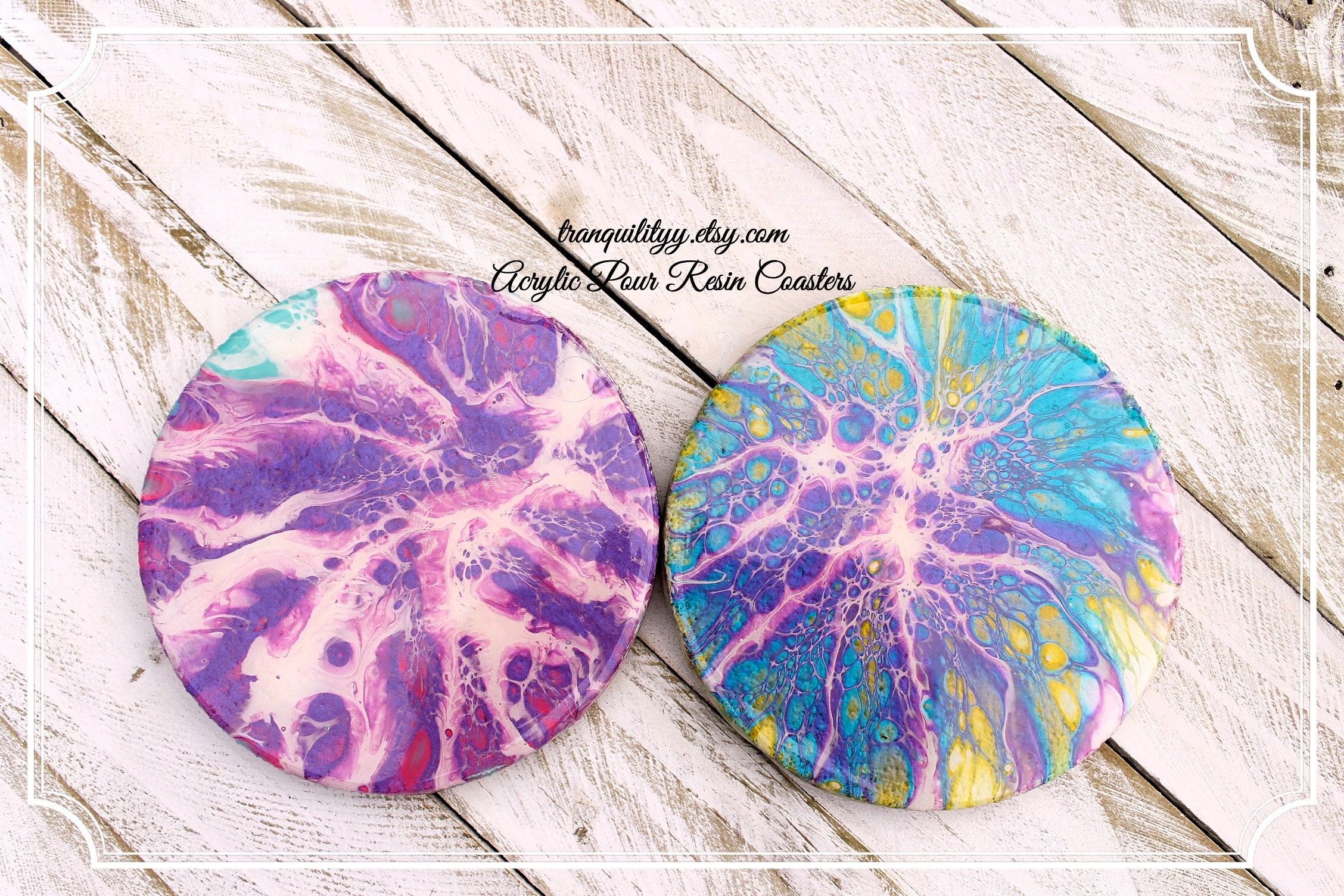 Acrylic Art Coaster Set/ Cork Resin Acrylic Art Coasters/ Etsy