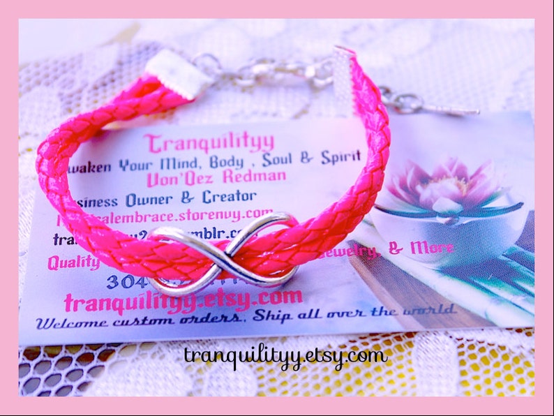 Hot Pink Braided Faux Leather By Infinity Bracelet Infinity Charm Adjustable Bracelet Tranquilityy
