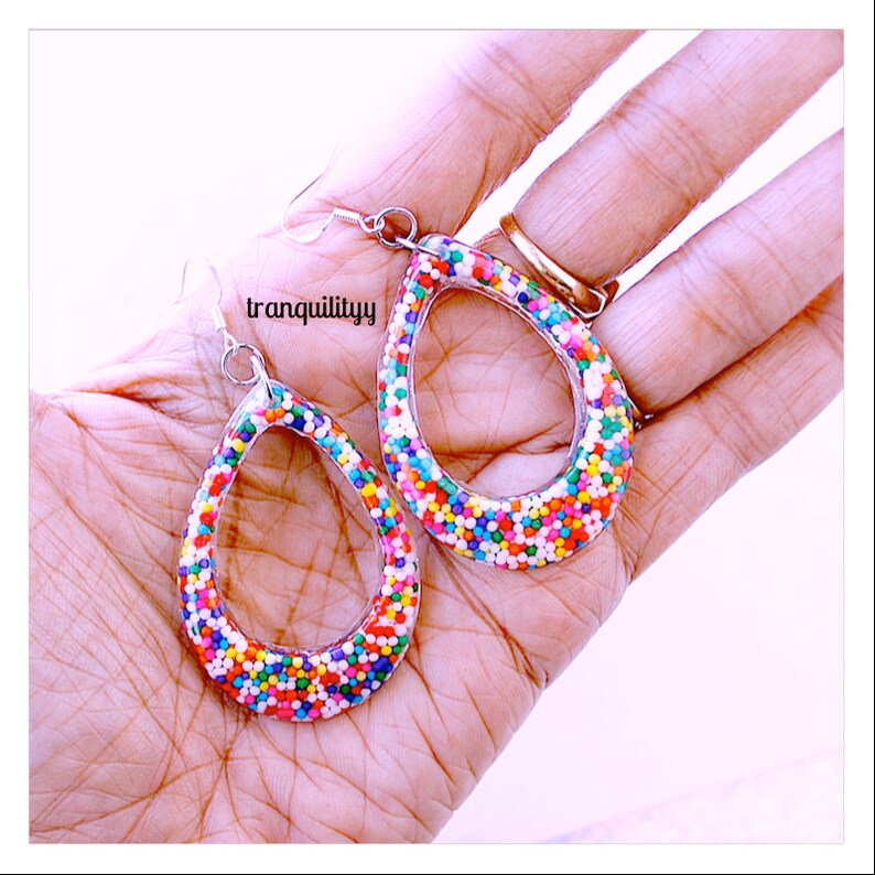 Sprinkle Earrings Rainbow Hoop Earrings Real Candy Etsy