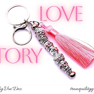 keyring/ Rondelle Beaded Keychain /Pink Tassel/ Gift/Silver Keyring/Created By: Von&#39;Dez/tranquilityy/Tassel Keyring/style #PRK77