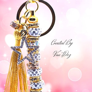 keyring/ Rhinestone Keychain/Crystal Keyring/ Pink Tassel/ Gift/ Gold Keyring/Created By: Von&#39;Dez/tranquilityy/Tassel Keyring/style #RK20