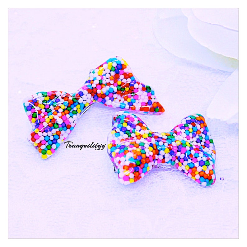 Birthday Scene Real Sprinkle 2 Sizes Resin Bow Sprinkle Hair Clip Handmade By: Tranquilityy Kawaii Lolita