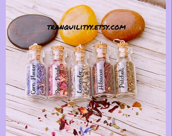 Dried Flowers Bottle Necklace ,  Organic Botanical Life  Dried Love Flowers  In a 2ml Bottle Necklace  By: Tranquilityy
