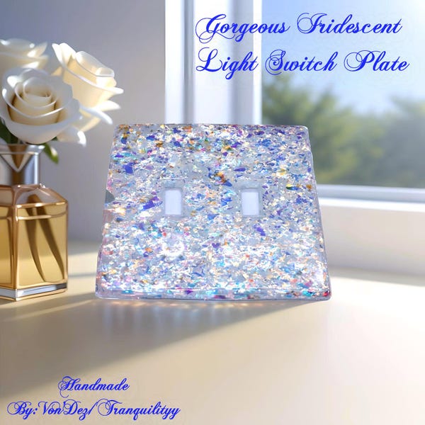 Iridescent Double Light Switch Cover/Resin Diamond Flakes Sparkle Light Switch Handmade/Bedroom Decor/Light Fixture/ Disco Vibe