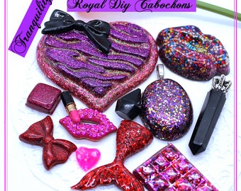 Diy Cabochons//10 Royal Purple Resin DIY Resin Cabochons/Crystal/Heart/Crystal/LipsCabochon//Resin Crystal/Crown/ Barbie /Bows/Diamond