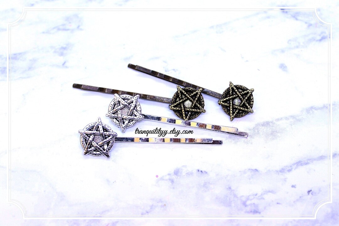 Pentagram Bobby Pins: Silver & Bronze Hair Clips - Set of 2  display picture 1