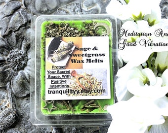 Sage & Sweetgrass Para-Soy Black Magick Wax Melts s/Sweetgrass Sage Purification/Witchy Smudge Cleansing/Protection Negativity Gone