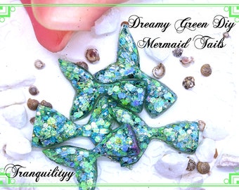 Mermaid Tail Cabochons,1 Dreamy Green Glitter Mermaid Tails Decoden, Craft Supplies, Resin Mermaid Tail, Handmade By: tranquilityy