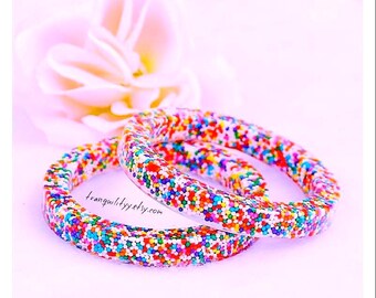 Rainbow Sprinkle Bangle Bracelet /Small-Med/Sweet Candy Sprinkle Resin Bangle/ Bracelet Size Small/ Handmade By: Von'Dez/ Tranquilityy
