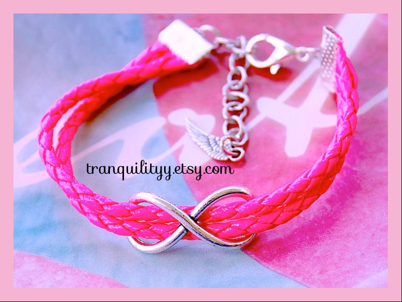 Hot Pink Braided Faux Leather By Infinity Bracelet Infinity Charm Adjustable Bracelet Tranquilityy