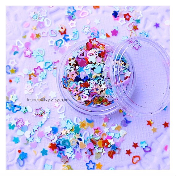 Glitter Shapes Sequence Moon Stars & Hearts Iridescent | Etsy