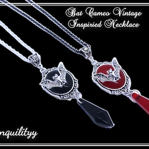 Bat Cameo Necklace/ Vintage Style Bat Necklace/ Glass Crystal Necklace/Cameo Necklace/Victorian Style Jewelry/renaissance Charm Jewelry