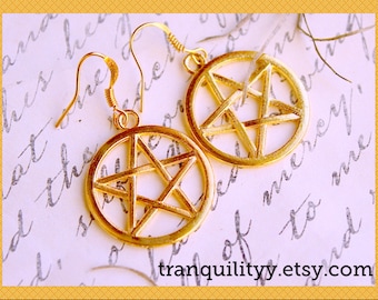 Earrings/Pentagram Gold Earrings /Wizardry/Gothic/Alternative Jewelry/ Cyber/Vamp // Pentacle Gold Earring Handmade By:Tranquilityy