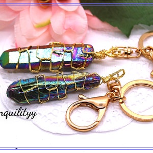 Netted Crystal Key Rings Crystal Key Ring /rainbow Titanium Aura Crystal Keyring/ Crystal Purse ...