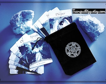 Black Velvet Tarot Card Bag: Pentacle & Triple Moon Design