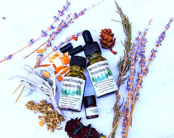 Sacred Smudge Protection Oil/Sacred Herbal Protection Blend/Black Tourmaline Infused Grounding/ Meditation/Spiritual/ Root Shakra/By Von'Dez
