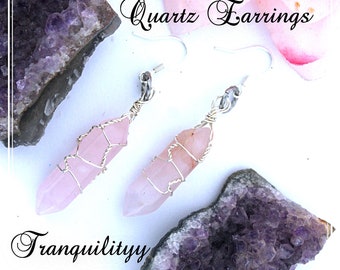 Rose Quartz Crystal Earrings, 925 Silver Hypoallergenic Ear Hooks, Energy Jewelry, Beautiful Crystal Spiritual Jewelry, Rose Quartz Earrings