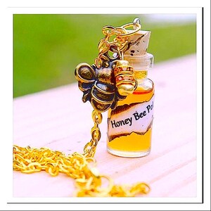 Honey Bottle Necklace ,Organic Natural Honey Bottle Necklace , Bee Keepers Gift, Glass 2ml Bottle Charm Necklace By: Tranquilityy