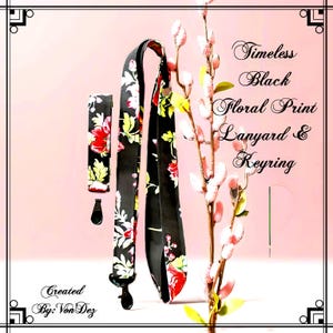 Floral Lanyard , Flowers Cotton Lanyard , Botanical Flower Fabric Lanyard, Keyring , Key chain