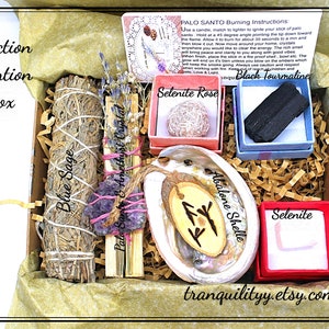 Protection Love Intention Kit/Sacred Spiritual Healing/ Palo Santo/Home Blessing/Blue Sage Negativity Gone/Purufing/Wicca/Self Care Gift