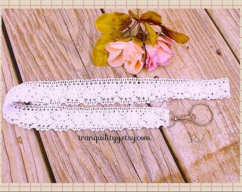 Lanyard/Bohemian Lace Crochet Lanyard/White, Black & Coral / Cotton Sturdy Lace Lanyard/Beautiful Colors/Co Worker Gift/By:Von'Dez