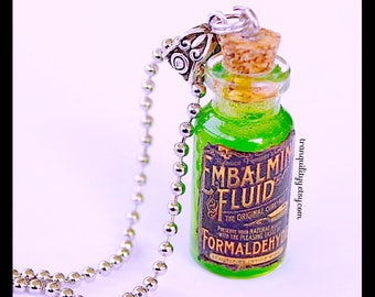 Embalming Fluid Necklace ,Green n Pink  Fluid Bottle ,Post Mortem, Mortician , Undertaker Creepy Fun  Glass 2ml Vials By: Tranquilityy