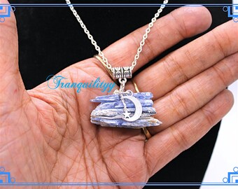 Raw Blue Kyanite Crystal Necklace: Bronze Chain, Healing Chakra Jewelry