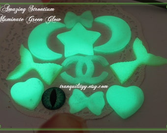 Diy Cabochons//11 Glow In The Dark Resin DIY Resin Cabochons/Crystal/Heart/Cabochon//Resin Mermaid/Crown/ Mermaid /Bows/Amazing Green Glow