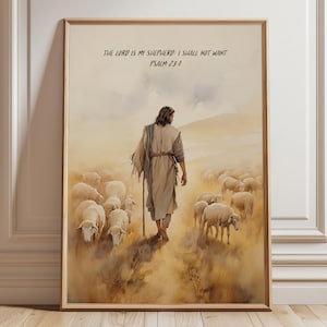 The Shepherd and the Sheep – Psalm 23:1 Christian Canvas – Faith-Based Wall Art with Bible Verse – Good Shepherd Religious Home Decor