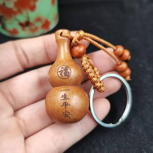 2Pcs Feng shui hulu charms, wood Hulu,gourd bagua Emperor coin,Fengshui display,Wealth Fengshui Cures,gift for him Feng shui Keychain gift
