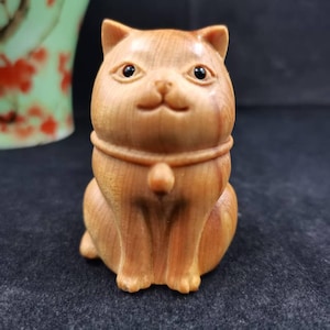 1 Pcs Hand-made lovely Wooden Cat Decorative Figurine Sculpture, Artwork Collected in Family Office and Living Room, cat lover gifts XA004