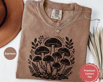 Cottagecore Mushroom Shirt, Vintage Mushroom Linocut Tee, Nature Inspired Botanical Shirt, Woodland Mushroom Gift, Comfort Colors Shirt