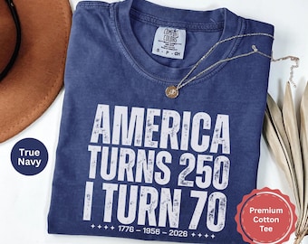 Vintage 70th Birthday Shirt 1956, America Turns 250 Tee, 70th Birthday Gift Idea, Patriotic Birthday Shirt 2026, 1956 Birthday T-Shirt