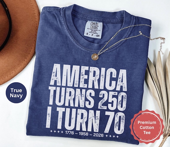 Vintage 70th Birthday Shirt 1956, America Turns 250 Tee, 70th Birthday Gift Idea, Patriotic Birthday Shirt 2026, 1956 Birthday T-Shirt