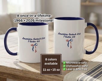 1966 60th Birthday Mug, America Turns 250 I Turn 60 Mug 2026, Aesthetic Milestone Birthday Gift, Coffee Cup