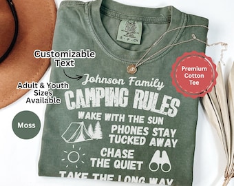 Personalized Camping Shirt, Custom Family Camping Shirts, Matching Camping Trip, Custom Text Camp Tee, Camping Rules, Comfort Colors Shirt