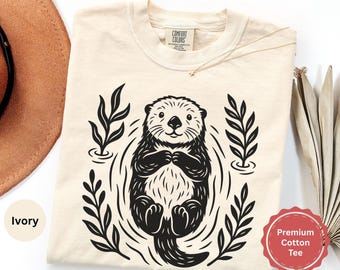 Sea Otter Shirt, Otter Lover Gift, Cute Animal Shirt, Linocut Style Tee, Minimalist Nature Shirt, Coastal Aesthetic Shirt, Comfort Colors
