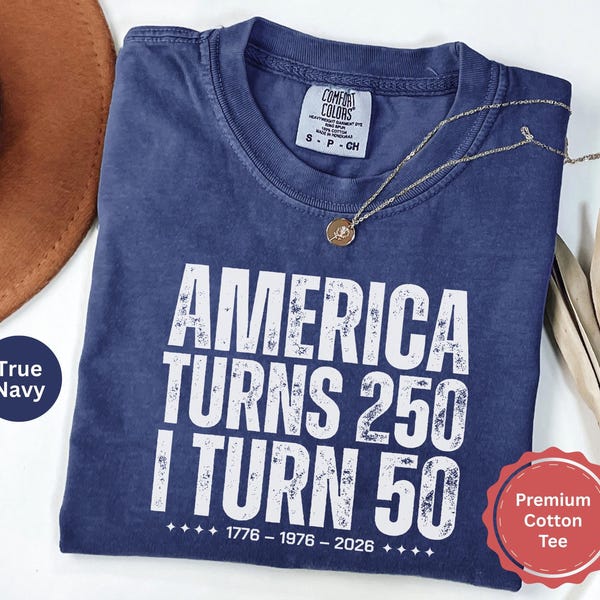 Vintage 50th Birthday Shirt 1976, America Turns 250 Tee, 50th Birthday Gift Idea, Patriotic Birthday Shirt 2026, 1976 Birthday T-Shirt