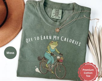 Funny Frog Gym Shirt, Off to Earn My Calories Workout Tee, Fitness Lover Gift, Gym Humor T-Shirt, Frog Cycling T-Shirt, Comfort Colors