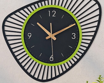 Starburst Wall Clock: Mid Century Modern Metal & Wood, Silent Movement, unusual wall clocks