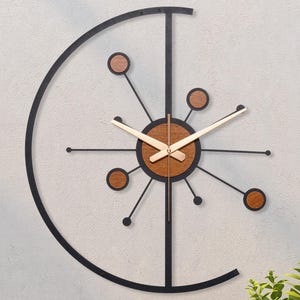 Mid century modern wall clock, Large wall clock unique, Clocks for wall, Starburst clock, Retro wood wall clock, Decorative clock, Farmhouse