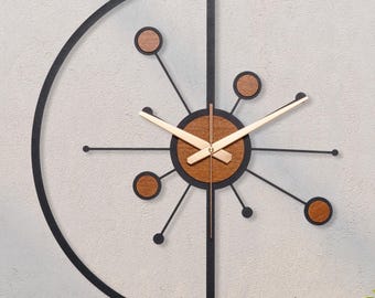 Mid century modern wall clock, Large wall clock unique, Clock for wall, Starburst clock, Retro wood wall clock, Decorative clock, Farmhouse