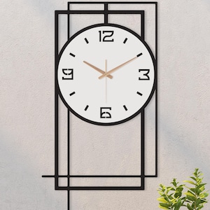 Large wall clock classic with numbers, Mid century modern wall clock, Wall clock unique, Clocks for wall wooden, Long wall clock, Kitchen