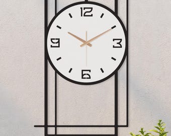 Grande horloge murale classique avec chiffres, horloge murale moderne du milieu du siècle, horloge murale unique, horloge pour mur en bois, horloge murale longue, cuisine