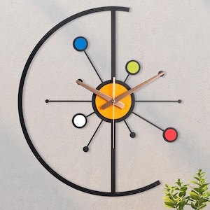 Mid century modern wall clock decor, Large wall clock unique, Clocks for wall, Starburst clock, Retro wood wall clock, Art clock, Farmhouse