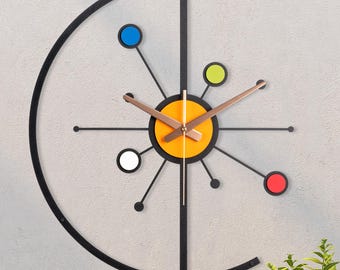 Orologio da parete moderno di metà secolo, grande orologio da parete unico, orologio da parete, orologio a stella, orologio da parete in legno retrò, orologio artistico, fattoria