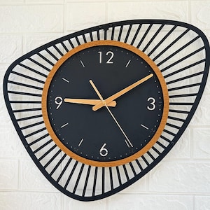 Large Mid-Century Modern Starburst Clock: Metal & Wood Wall Art