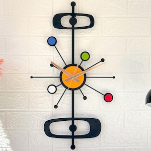 Large mid century modern wall clock, Retro wood wall clock, Wall clock unique, Clocks for wall, Starburst clock, MCM art clock, Farmhouse
