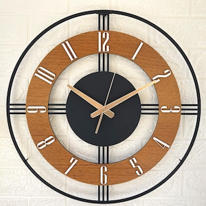 Large wooden metal wall clock, Mid century modern decor clock, Clocks for wall, Unique clock, Retro clock, Decorative art clock, Farmhouse