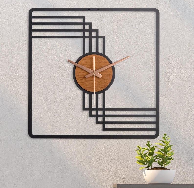 Intersecting Clock Mid Century Modern Decor Art Wall Clock, Large Wall Clock Unique ...